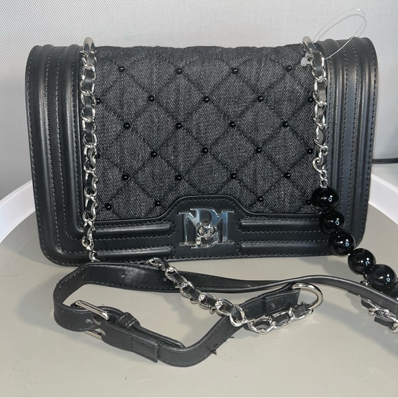 New Badgley Mischka Denim Studded Quilted Crossbody - Picture 1 of 6
